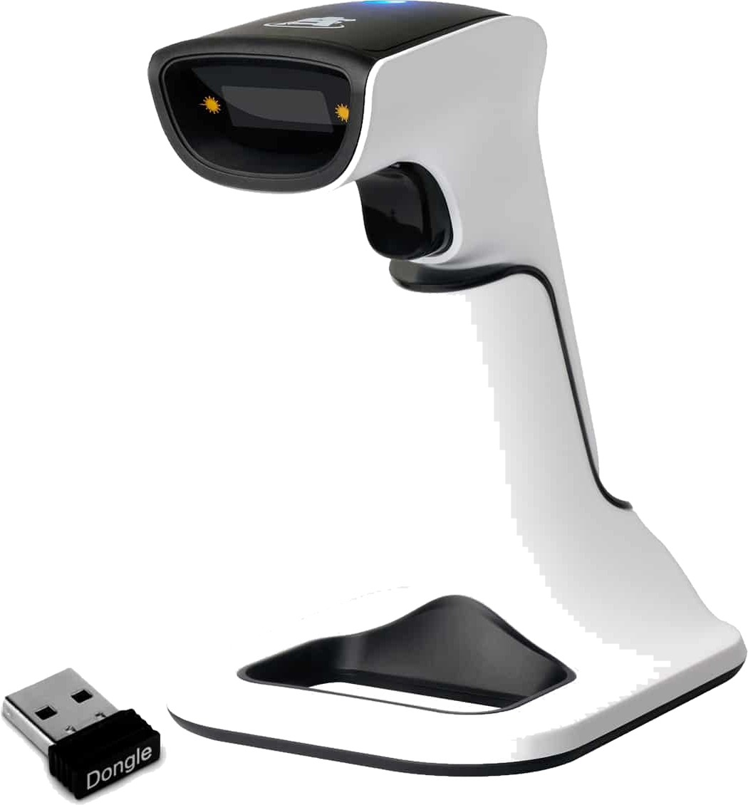 ScanAvenger wireless 1D 2D barcode scanner with stand