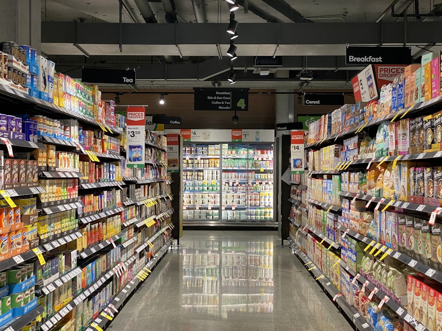 Grocery aisle, each store's data walled off, white-labeled per location